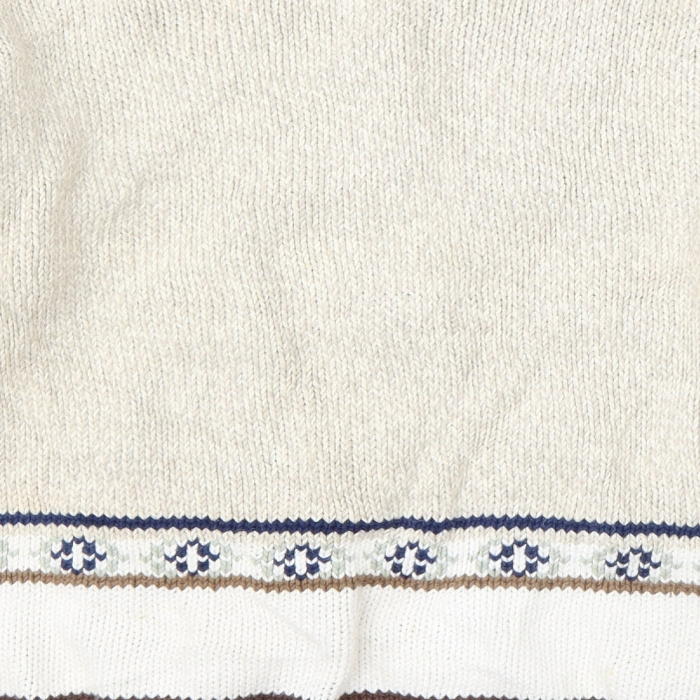 M&S Womens Beige Round Neck Floral Ramie Pullover Jumper Size 14