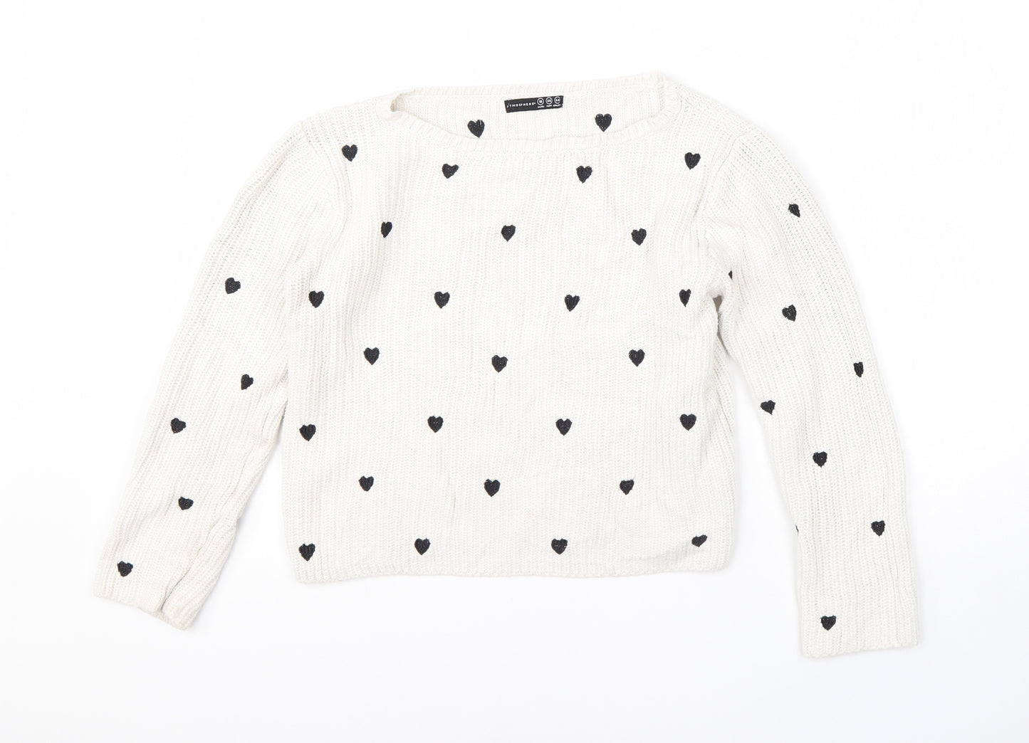 Atmosphere Womens Beige Round Neck Polka Dot Cotton Pullover Jumper Size 18