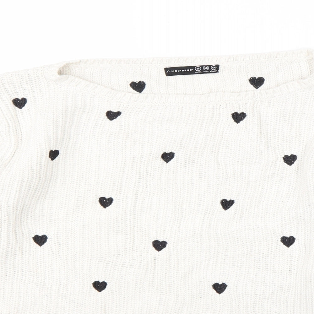 Atmosphere Womens Beige Round Neck Polka Dot Cotton Pullover Jumper Size 18