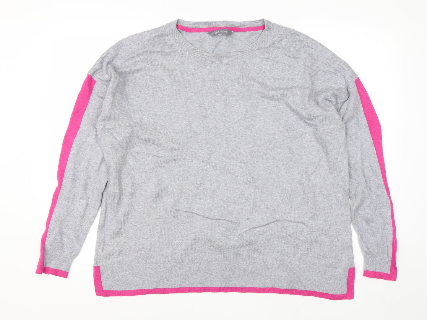 Debenhams Womens Grey Round Neck Striped Cotton Pullover Jumper Size 16