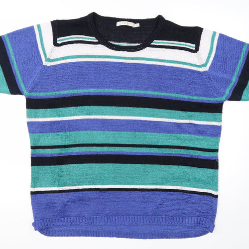 EWM Womens Blue Round Neck Striped Polyester Pullover Jumper Size XL