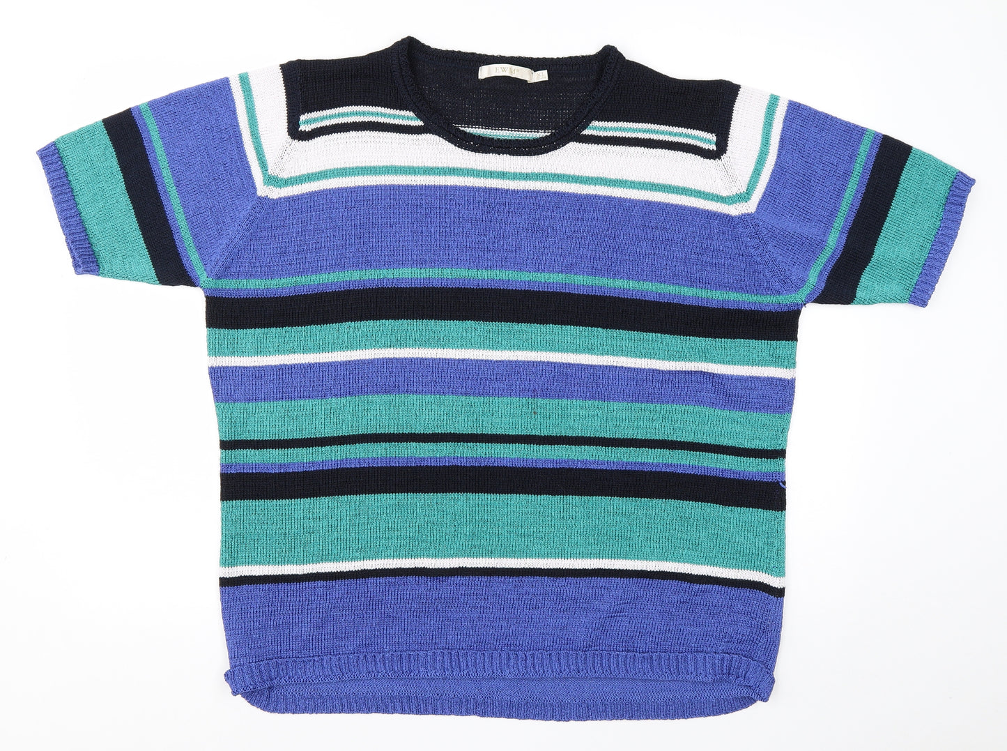 EWM Womens Blue Round Neck Striped Polyester Pullover Jumper Size XL