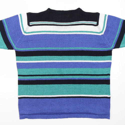 EWM Womens Blue Round Neck Striped Polyester Pullover Jumper Size XL