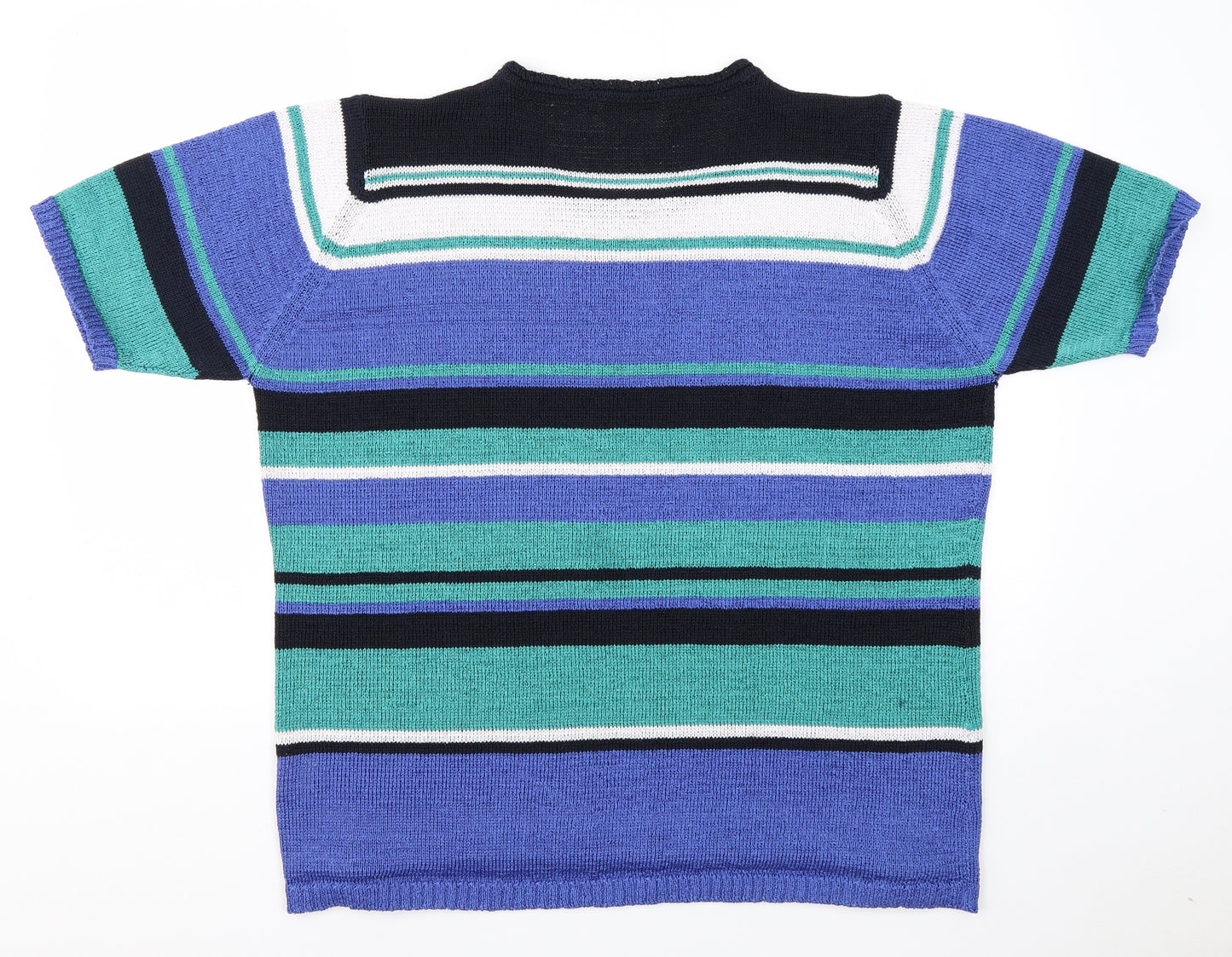 EWM Womens Blue Round Neck Striped Polyester Pullover Jumper Size XL