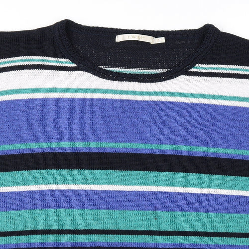 EWM Womens Blue Round Neck Striped Polyester Pullover Jumper Size XL