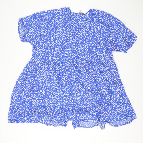 Monkl Womens Blue Animal Print Viscose A-Line  Size M  Round Neck