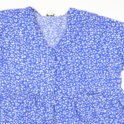 Monkl Womens Blue Animal Print Viscose A-Line  Size M  Round Neck