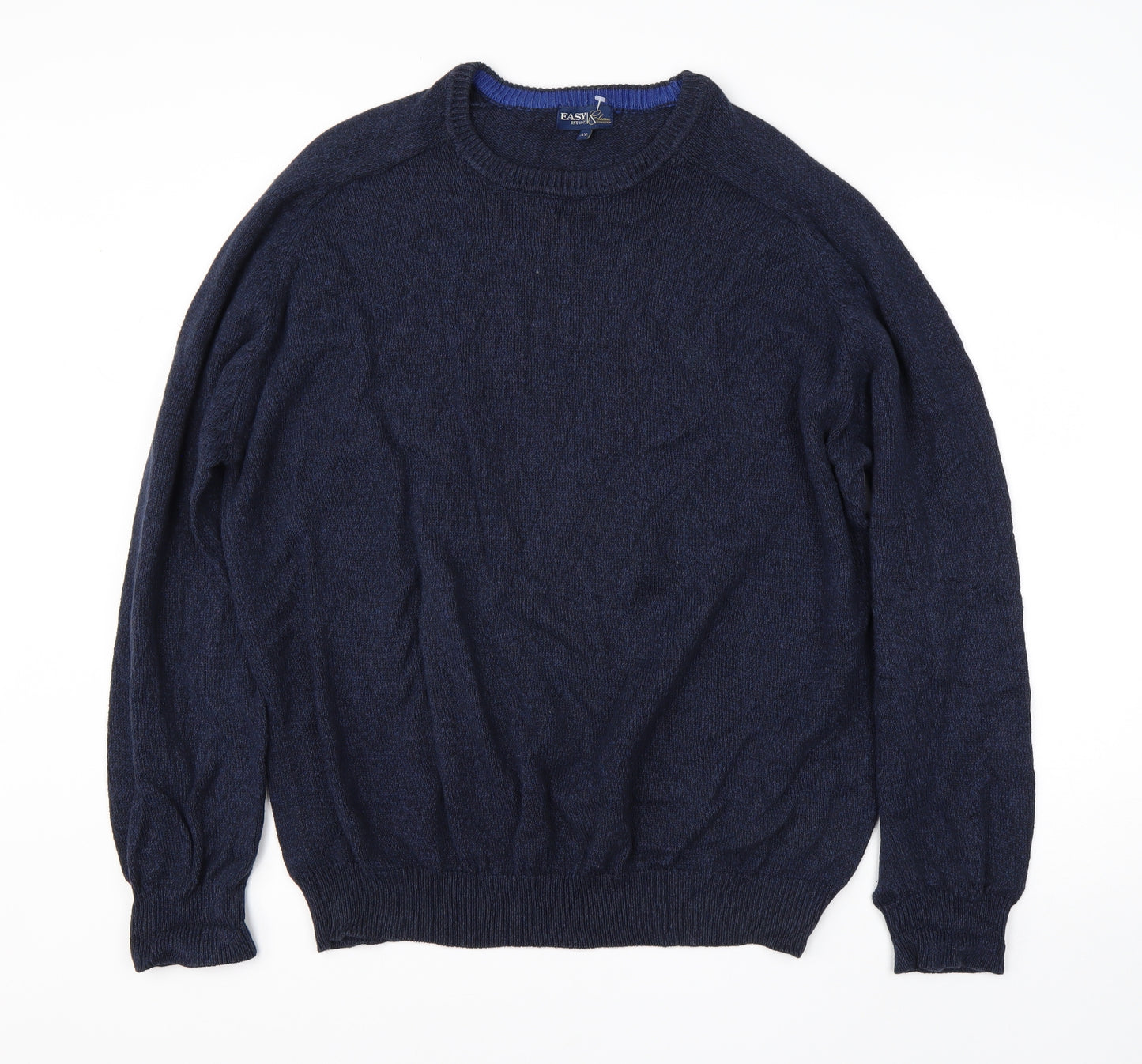 Easy Mens Blue Round Neck  Cotton Pullover Jumper Size XL