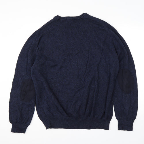 Easy Mens Blue Round Neck  Cotton Pullover Jumper Size XL