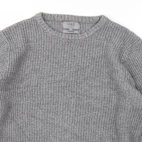 M&S Mens Grey Round Neck  Cotton Pullover Jumper Size M