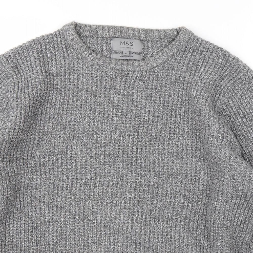 M&S Mens Grey Round Neck  Cotton Pullover Jumper Size M