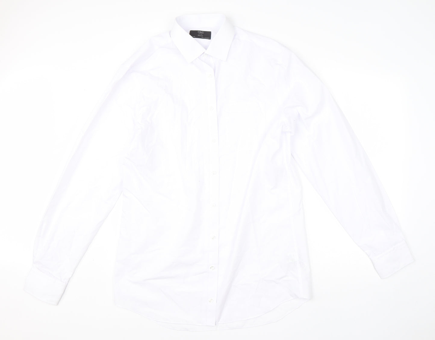 M&S Mens White  Cotton  Dress Shirt Size 41 Collared Button