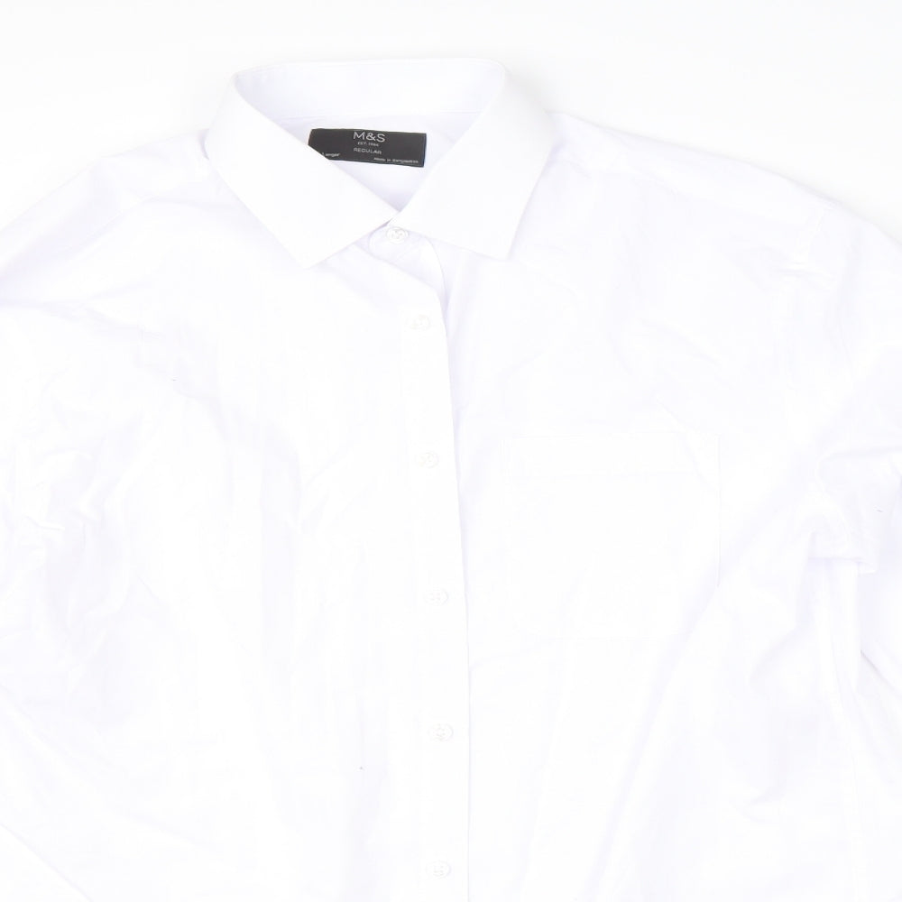 M&S Mens White  Cotton  Dress Shirt Size 41 Collared Button