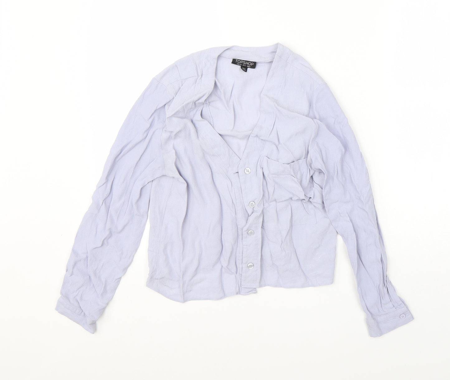 Topshop Womens Purple  Viscose Basic Button-Up Size 6 V-Neck