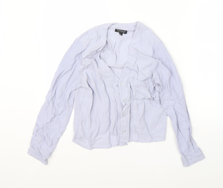 Topshop Womens Purple  Viscose Basic Button-Up Size 6 V-Neck