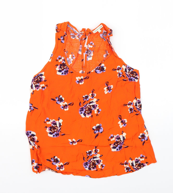 River Island Womens Orange Floral Viscose Basic Blouse Size 8 Round Neck