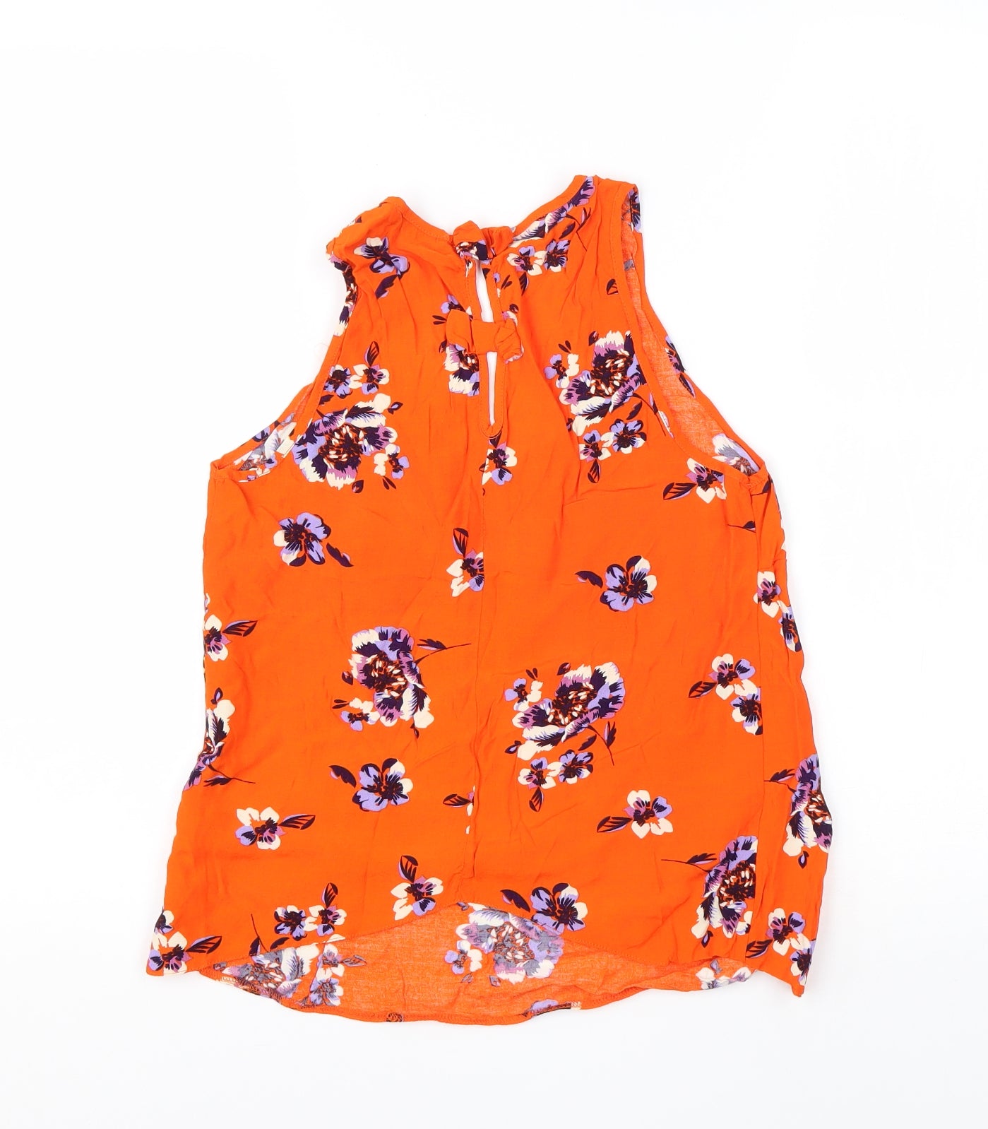 River Island Womens Orange Floral Viscose Basic Blouse Size 8 Round Neck