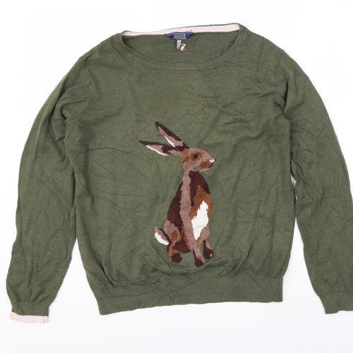 Joules Womens Green Round Neck  Cotton Pullover Jumper Size 12   - rabbit