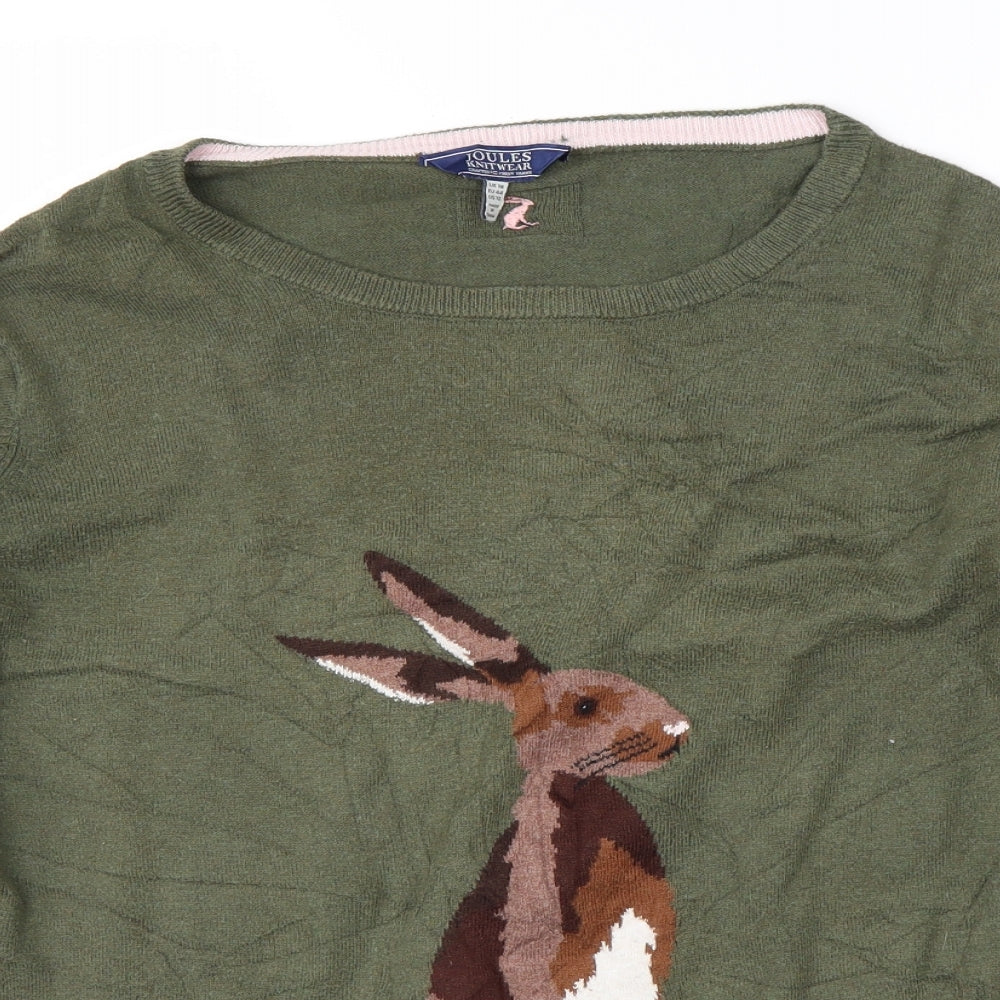 Joules Womens Green Round Neck  Cotton Pullover Jumper Size 12   - rabbit