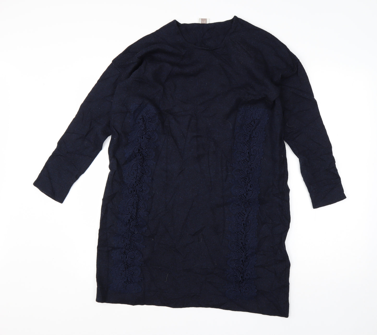 Poetry Womens Blue Round Neck  Wool Pullover Jumper Size 18