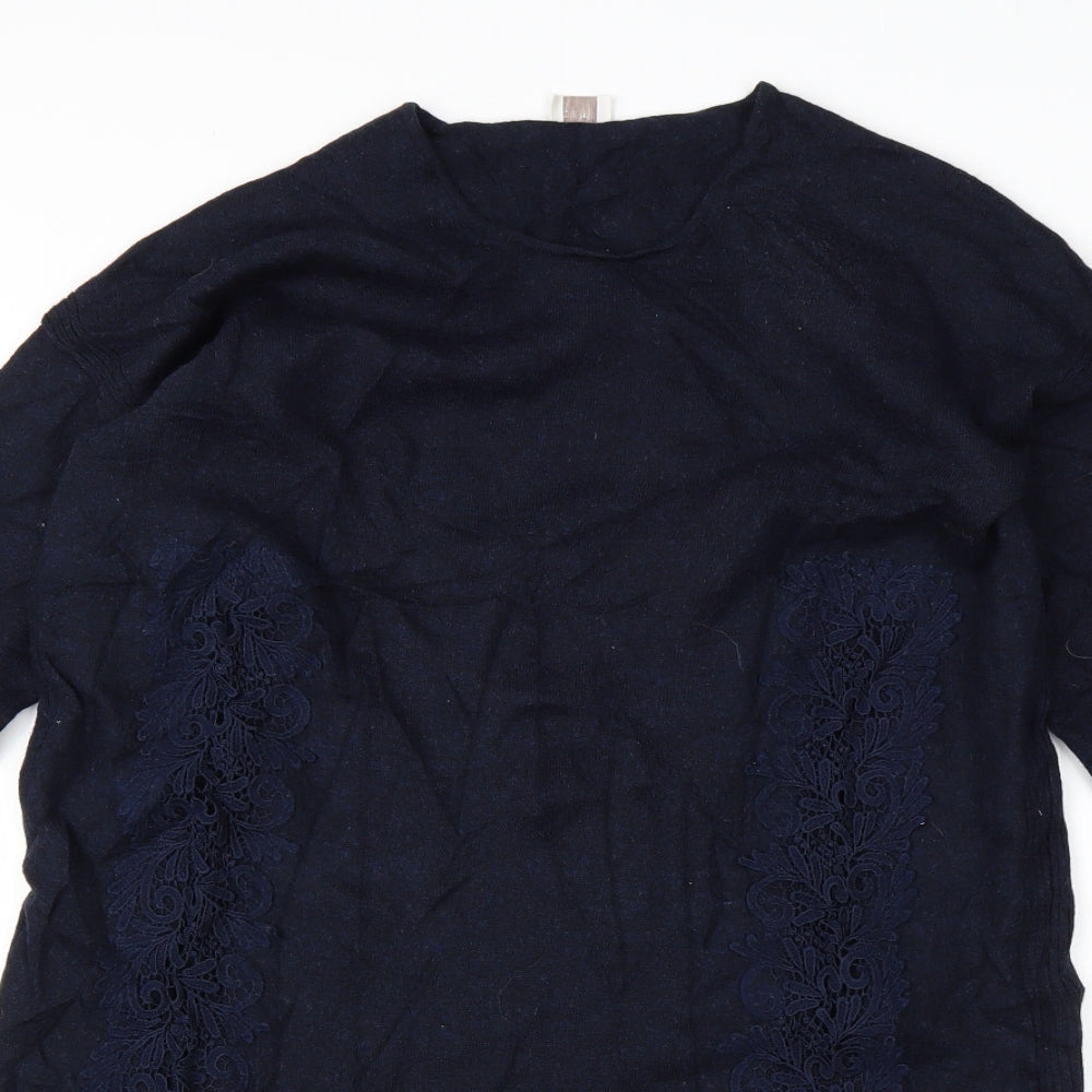 Poetry Womens Blue Round Neck  Wool Pullover Jumper Size 18