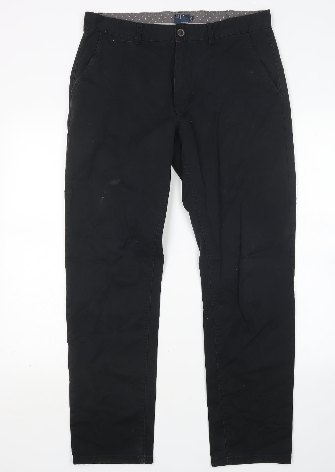 Easy Mens Black  Cotton Chino Trousers Size 34 L30 in Regular