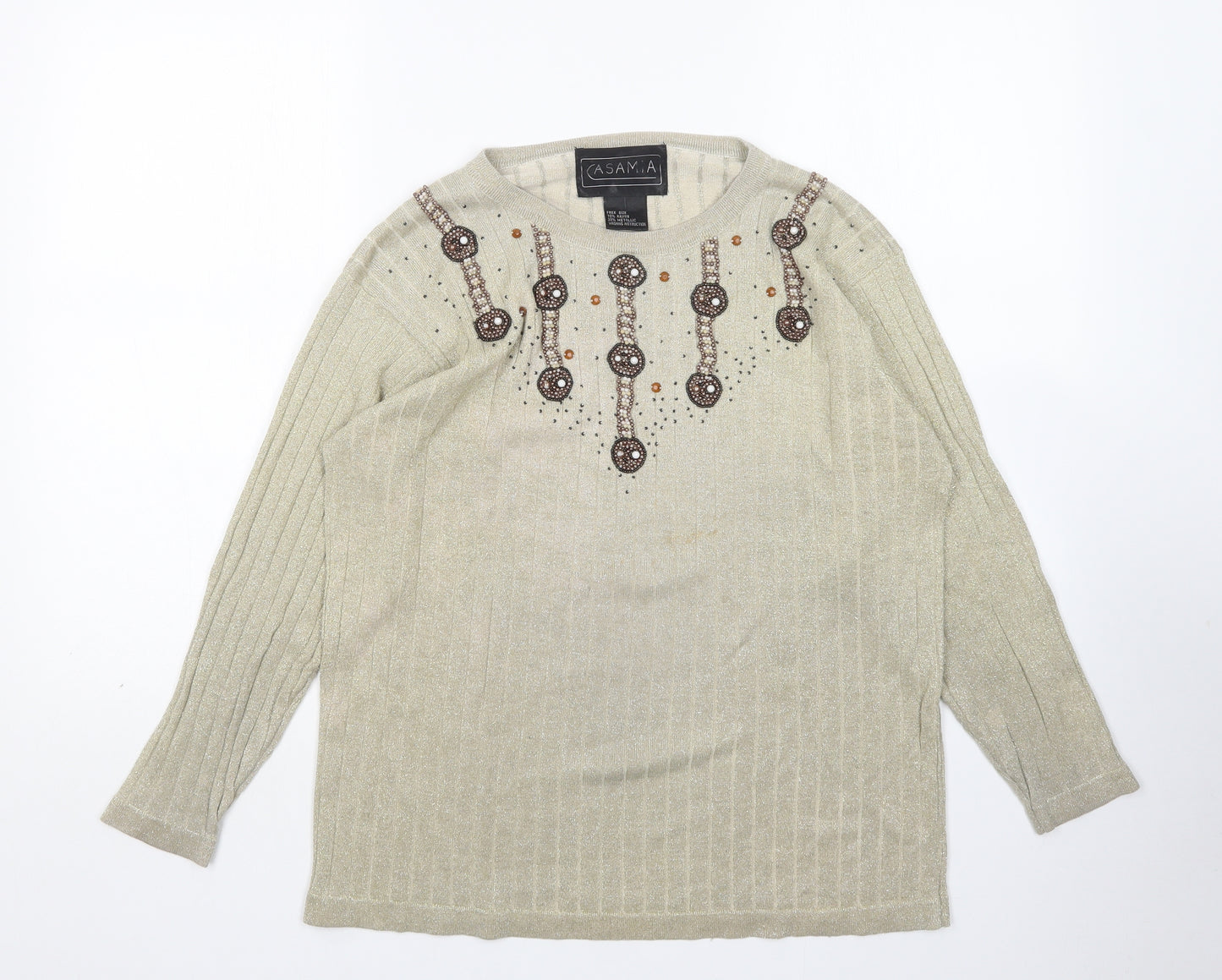 Casamia Womens Gold Round Neck  Rayon Pullover Jumper One Size