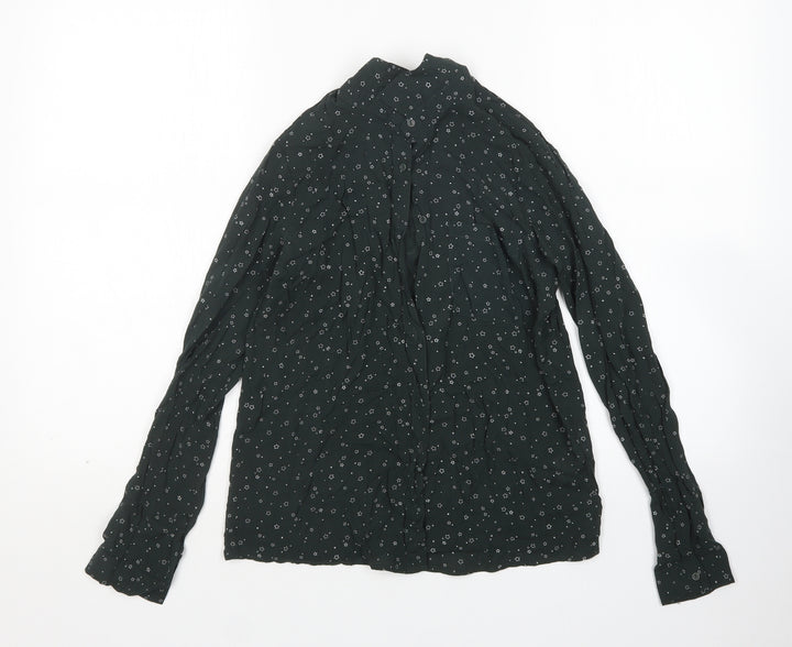 Pull & Bear Womens Green Viscose Basic Button-Up Size XS Collared