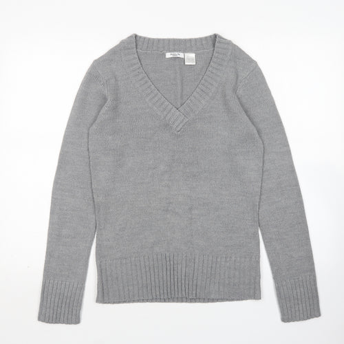 Redoute Womens Grey V-Neck  Acrylic Pullover Jumper Size 12