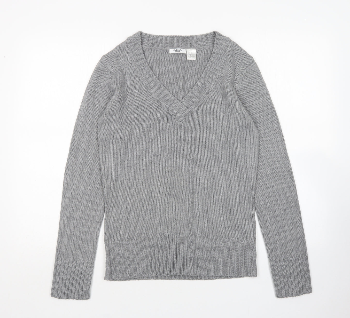 Redoute Womens Grey V-Neck  Acrylic Pullover Jumper Size 12