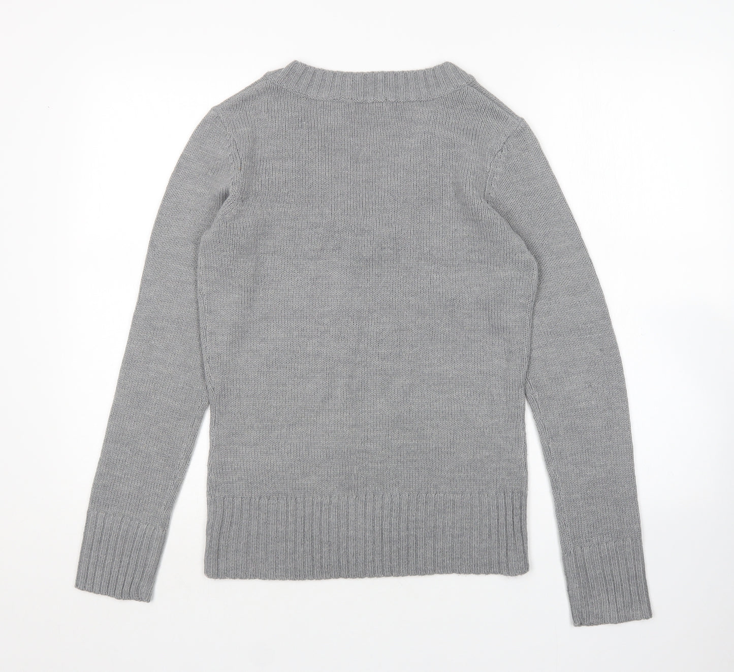 Redoute Womens Grey V-Neck  Acrylic Pullover Jumper Size 12
