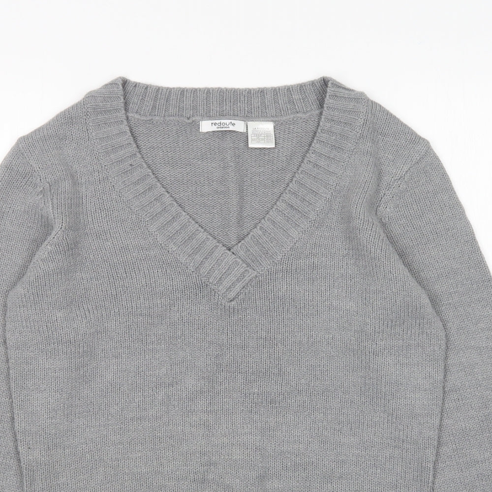 Redoute Womens Grey V-Neck  Acrylic Pullover Jumper Size 12
