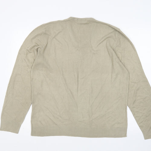 M&S Mens Beige V-Neck  Acrylic Pullover Jumper Size L