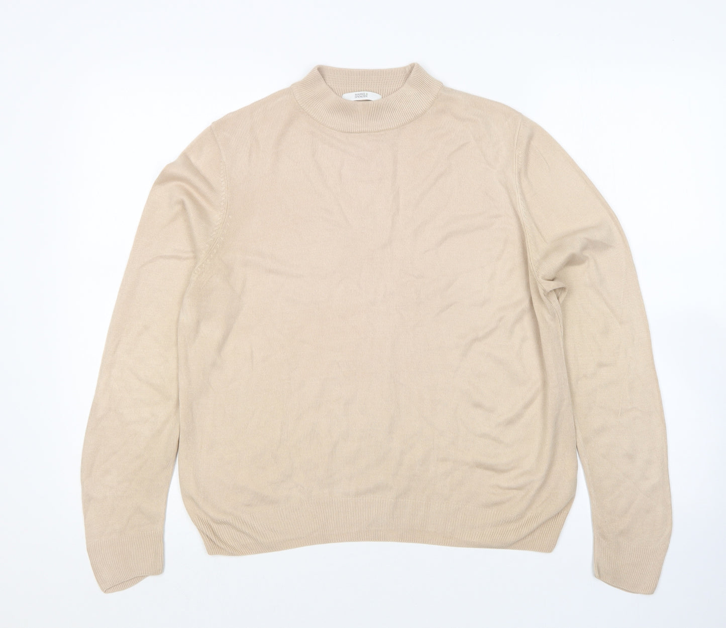 M&S Womens Beige Round Neck  Acrylic Pullover Jumper Size 14