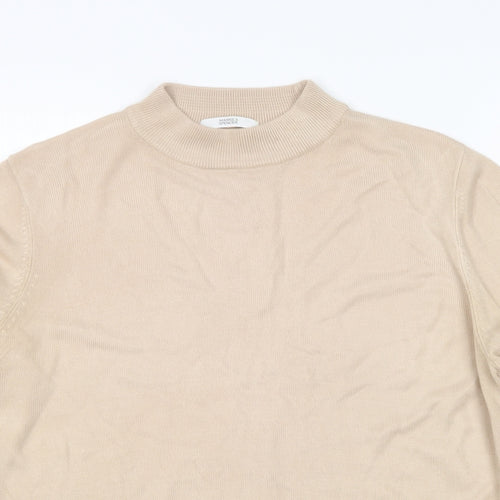 M&S Womens Beige Round Neck  Acrylic Pullover Jumper Size 14