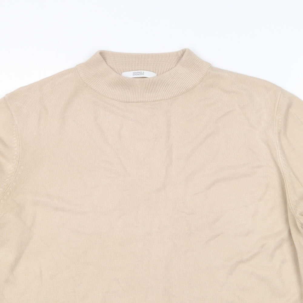 M&S Womens Beige Round Neck  Acrylic Pullover Jumper Size 14