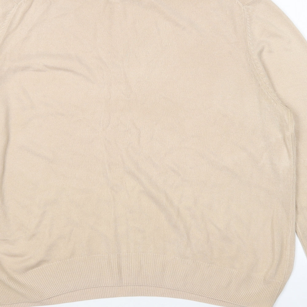 M&S Womens Beige Round Neck  Acrylic Pullover Jumper Size 14
