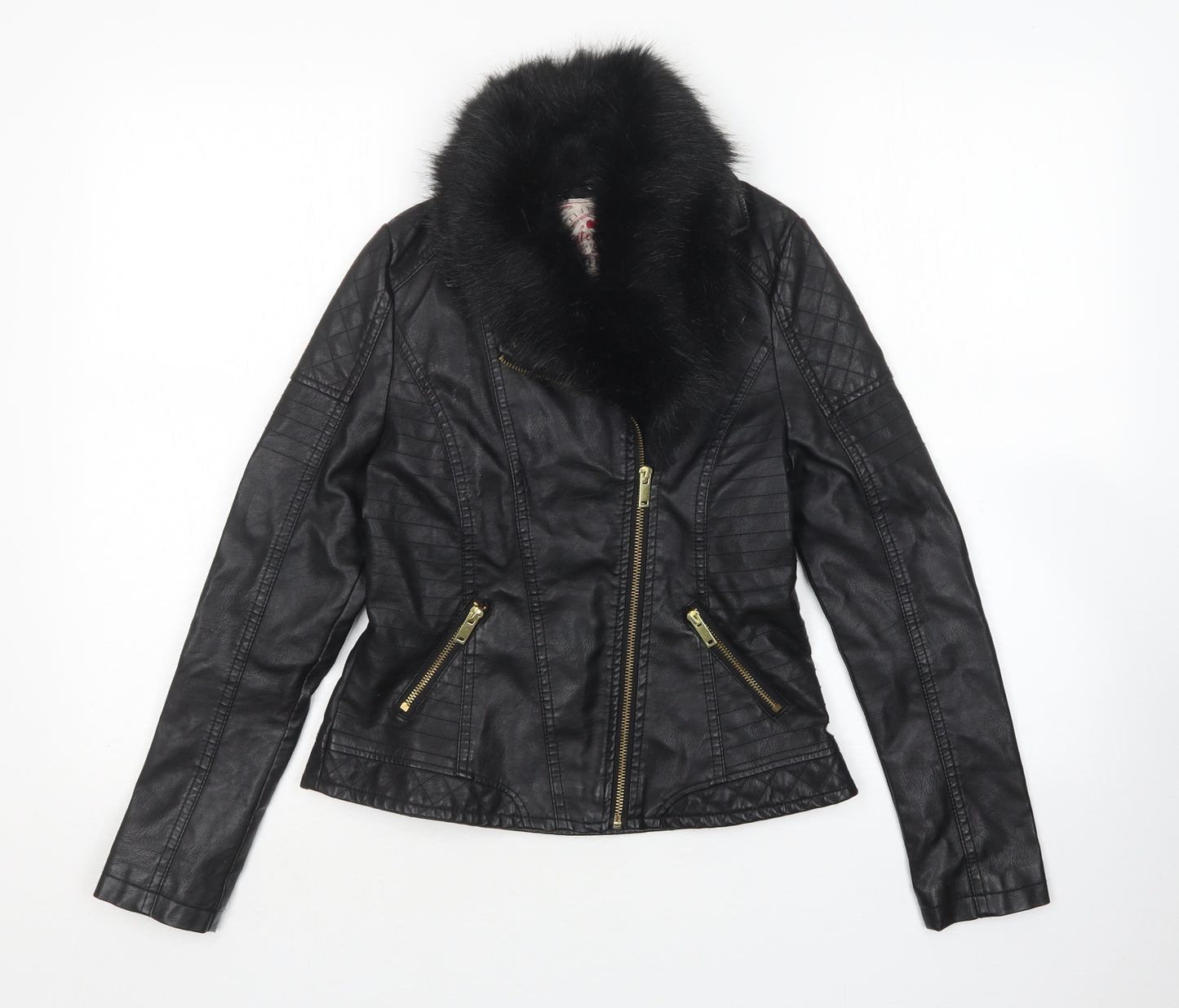 George Girls Black   Biker Jacket Size 11-12 Years