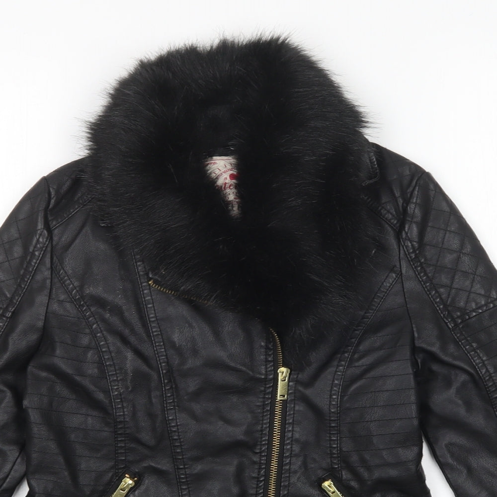 George Girls Black   Biker Jacket Size 11-12 Years