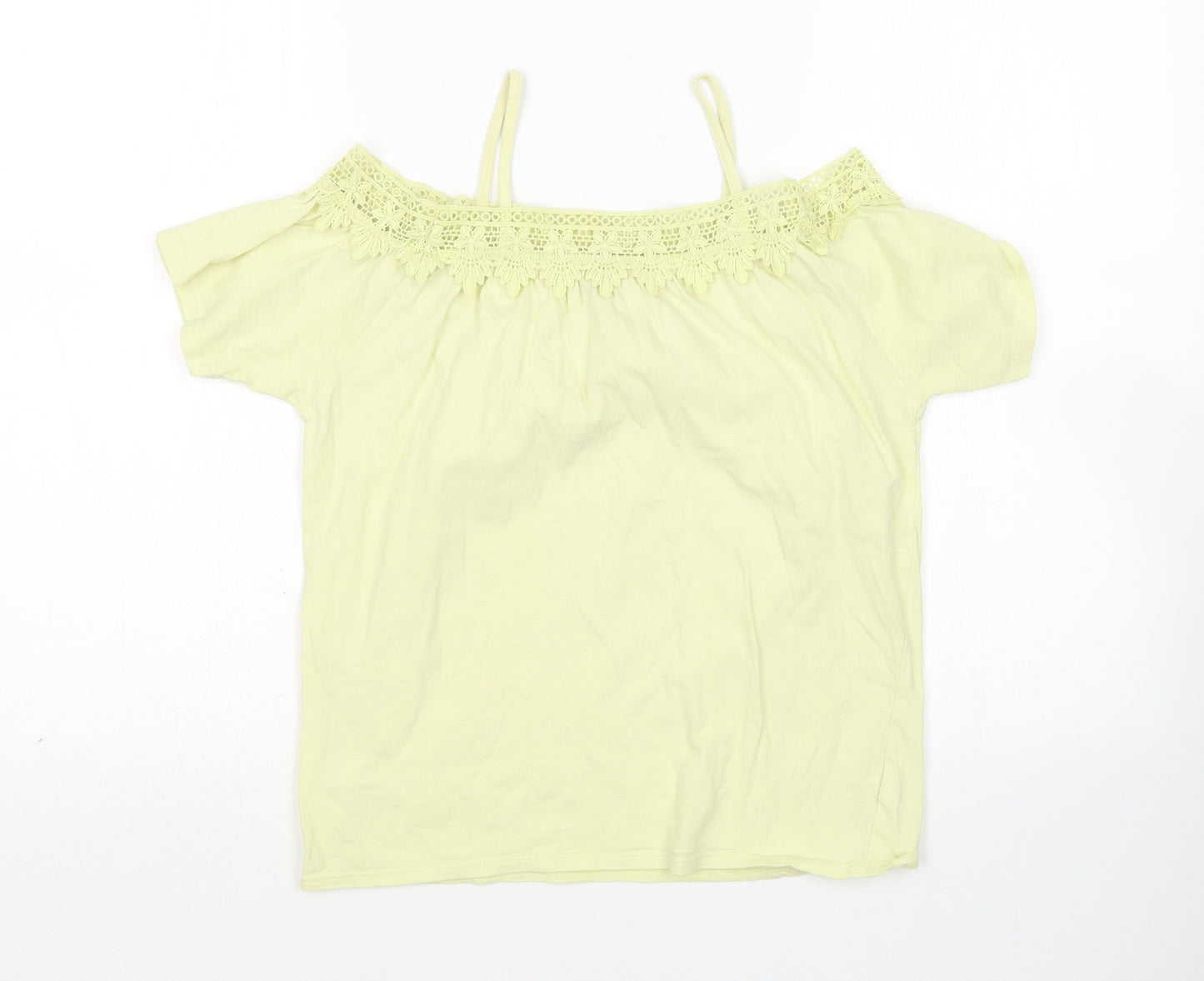 River Island Girls Yellow  Cotton Basic Blouse Size 9-10 Years Boat Neck