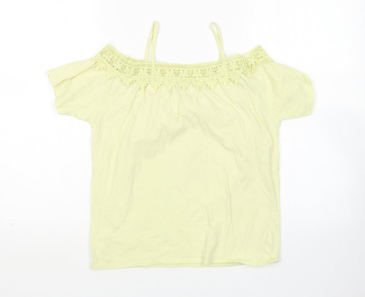 River Island Girls Yellow  Cotton Basic Blouse Size 9-10 Years Boat Neck