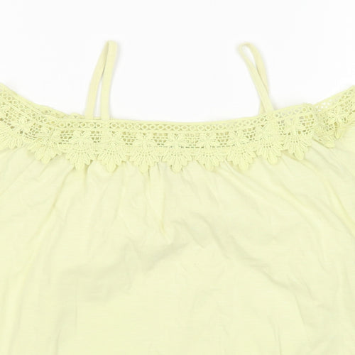 River Island Girls Yellow  Cotton Basic Blouse Size 9-10 Years Boat Neck