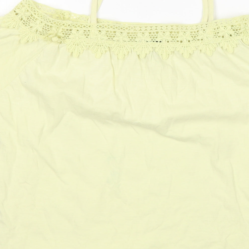 River Island Girls Yellow  Cotton Basic Blouse Size 9-10 Years Boat Neck