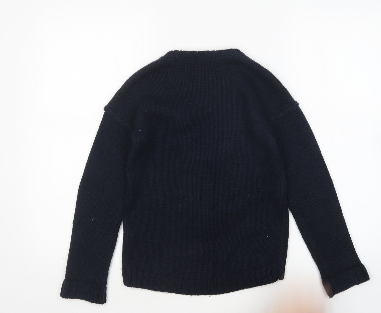 Matalan Girls Blue Round Neck  Acrylic Pullover Jumper Size 9 Years   - Christmas