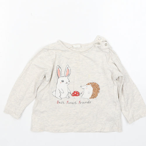 H&M Girls Beige  Cotton Basic T-Shirt Size 12-18 Months Round Neck
