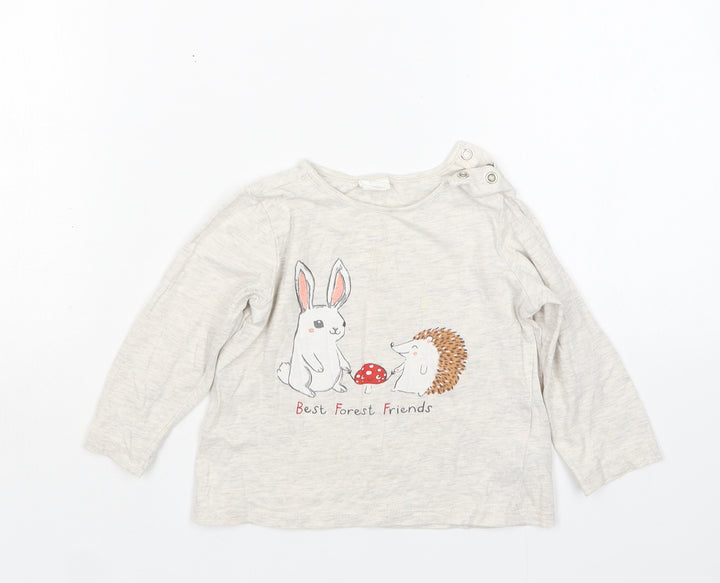 H&M Girls Beige  Cotton Basic T-Shirt Size 12-18 Months Round Neck