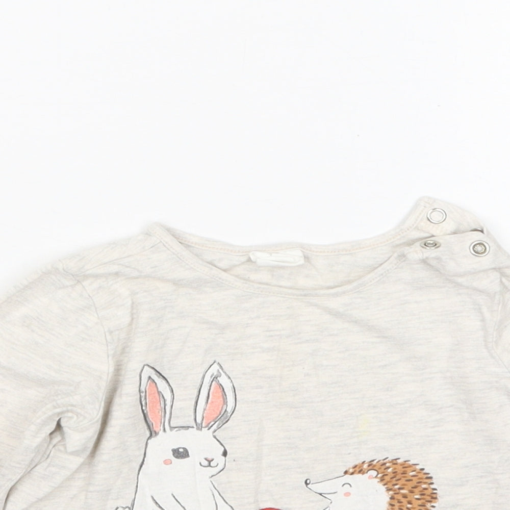 H&M Girls Beige  Cotton Basic T-Shirt Size 12-18 Months Round Neck