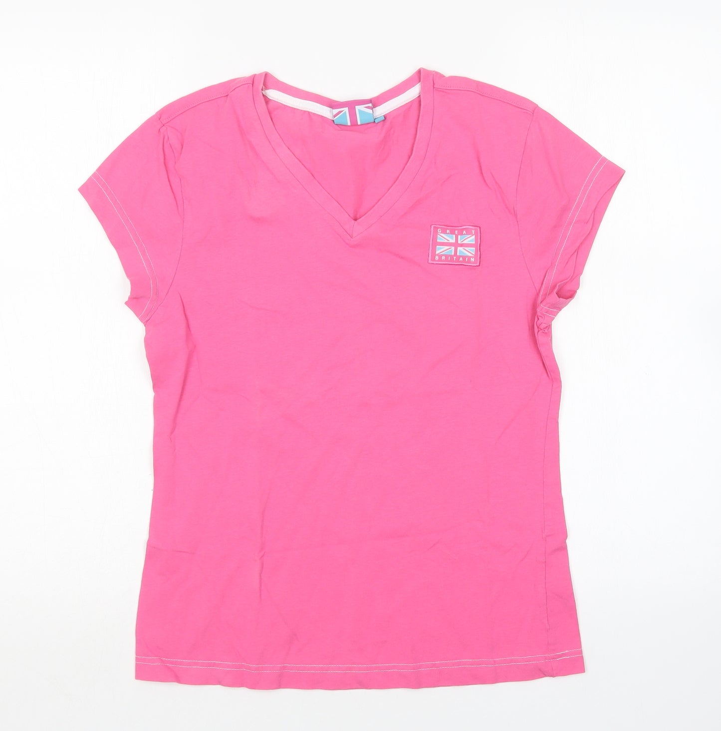Great Britain  Womens Pink  Cotton Basic T-Shirt Size 12 V-Neck