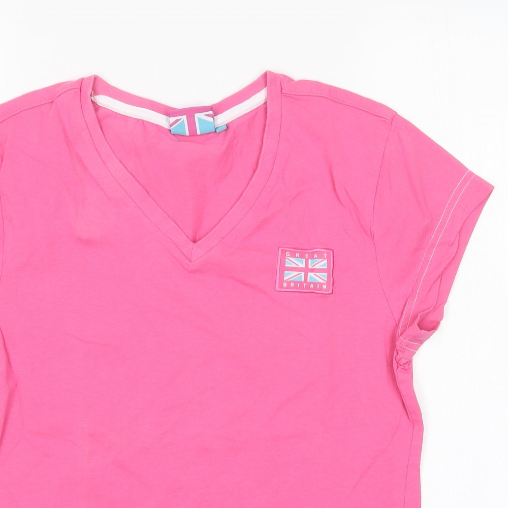 Great Britain  Womens Pink  Cotton Basic T-Shirt Size 12 V-Neck