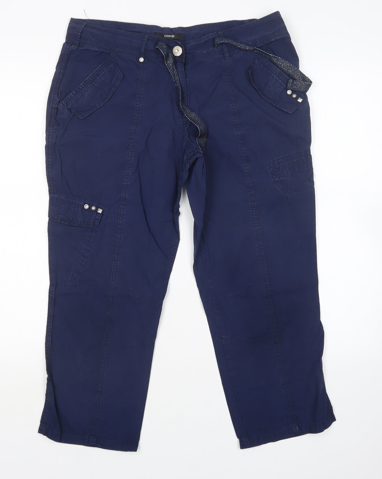 George Womens Blue  Cotton Cargo Trousers Size 12 L24 in Regular